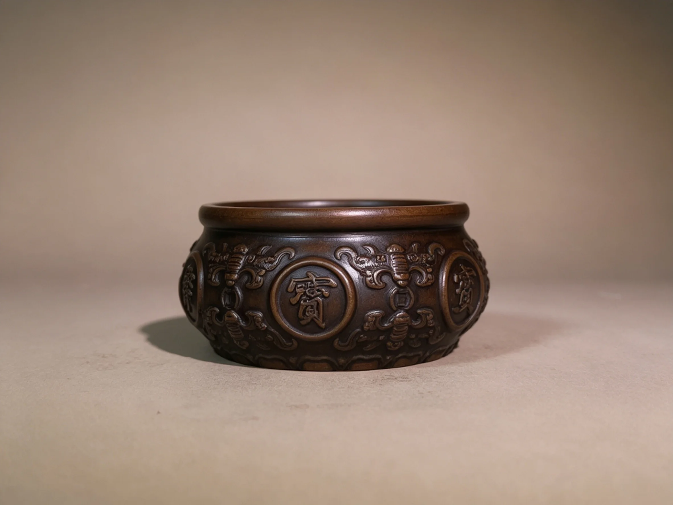Exquisite Pure Copper Ornament of Five Blessings, Twin Fish Embracing Fortune and Treasure Basin, A Fine Craftwork for Home and