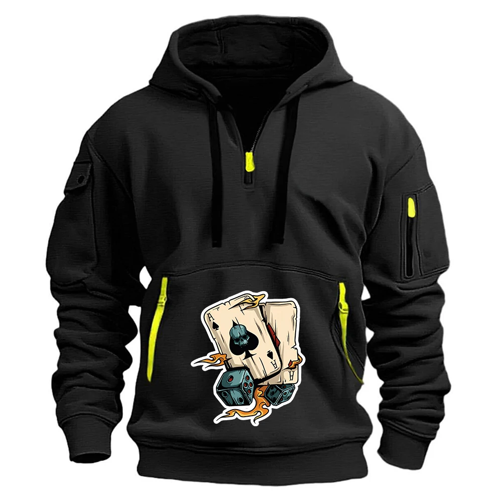 

Creative Poker And Dice Logo Print Casual Fashion Comfortable Loose Long-sleeved Retro Street Hoodie Adult Men Comfortable Coat