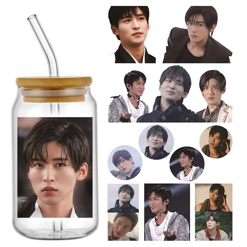 Pegatina de transferencia UV DTF con patrón de estrella Meguro Ren, calcomanías de transferencia impermeables para pegatinas de envoltura de vasos de vidrio de 16oz