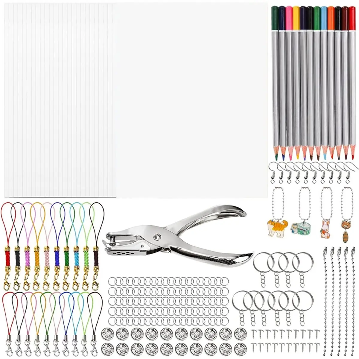 Budget-Friendly-198pcs Shrink Plastic Sheet Kit,20PCS Shrink Film Paper,12 Colored Pencils,Open Iron Ring,for Art and DIY,