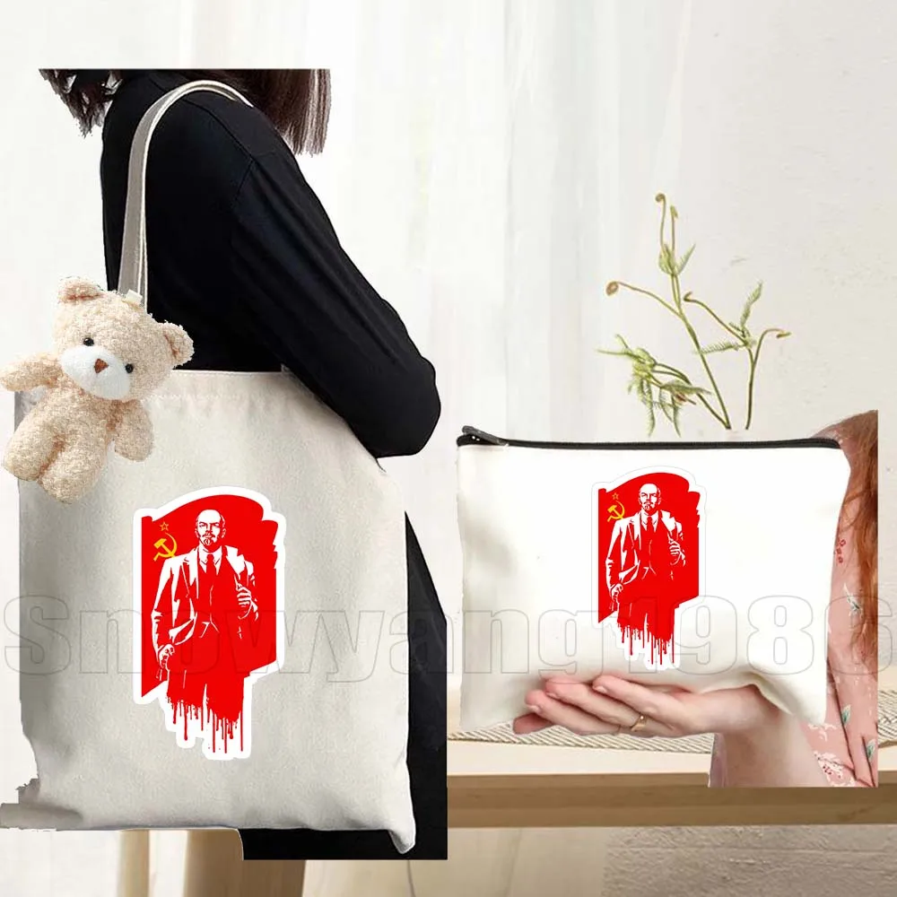 

3pcs Russian Girl Soviet Russia Flag Moscow Gift Upgraded Sport Tote Bag Handbag Large Capacity Trendy Cotton Durable Canvas Bag
