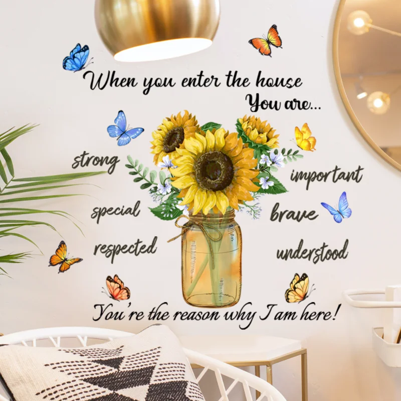 Sunflower Inspirational Slogan Butterfly Wall Sticker Cartoon Children's Bedroom Background Decor Kindergarten Classroom Sticker