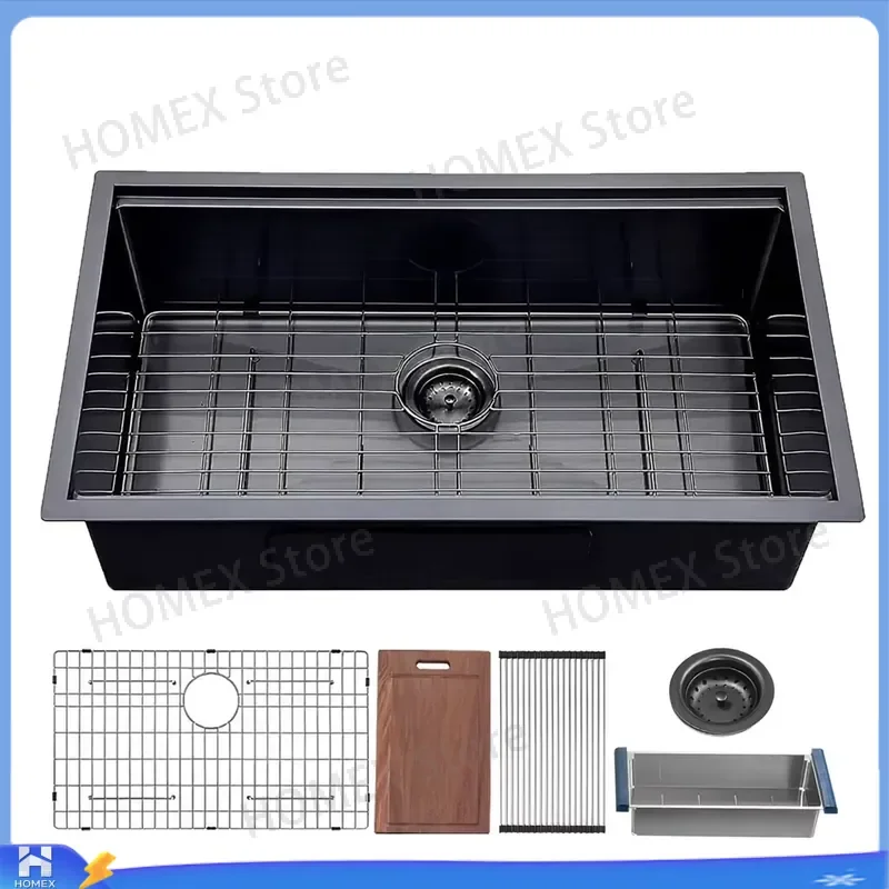 Handmade Stainless Steel Single Bowl Kitchen Sink Rectangular Workstation Sink Commercial Grade Undermount Drop In Wash Basin