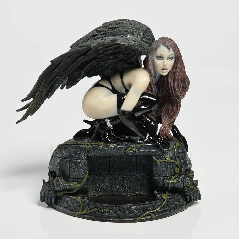 Dark Angel Gothic Fairy with Black Wings Resin Statue Mystical Creature Hand Painted Sculpture for Home Office Decoration Gift