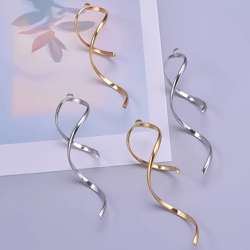 

2PCS Fashion Ribbon Shape 304 Stainless Steel Pendant Personalized Jewelry Handmade DIY Accessories Wholesale Direct Sales