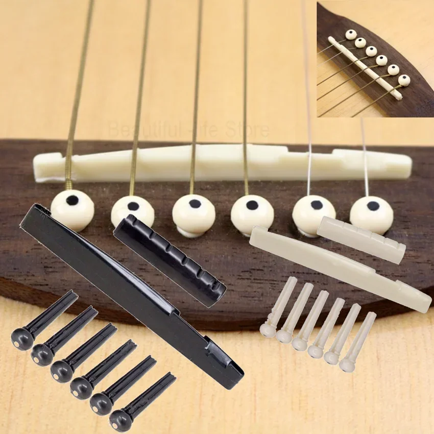 Portable 6-String Guitar Bridge Pins Saddle Nut Acoustic Cattle Tailpiece Plastic Quality Guitar Accessories for Acoustic Guitar