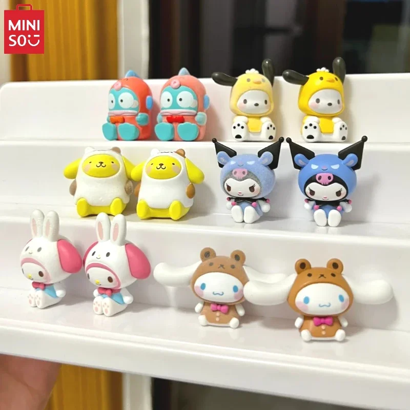 MINISO Sanrio Family Cross-dressing Cute Bean Blind Box Kawaii My Melody Cinnamoroll Kuromi Model Children's Toy Birthday Gift