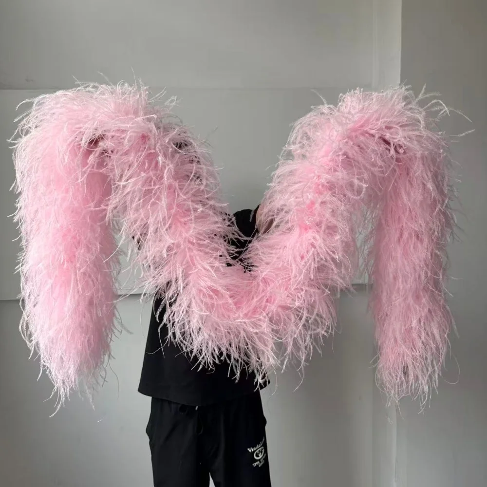 10ply Light Pink Ostrich Feathers Boa 2Meter Natural Fluffy Feather Scarf For Wedding Party Dress Photo Prop Sewing Trim Decor