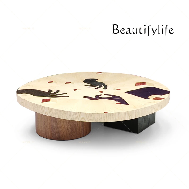 Medieval style solid wood coffee table combination modern simple living room household small apartment designer coffee table