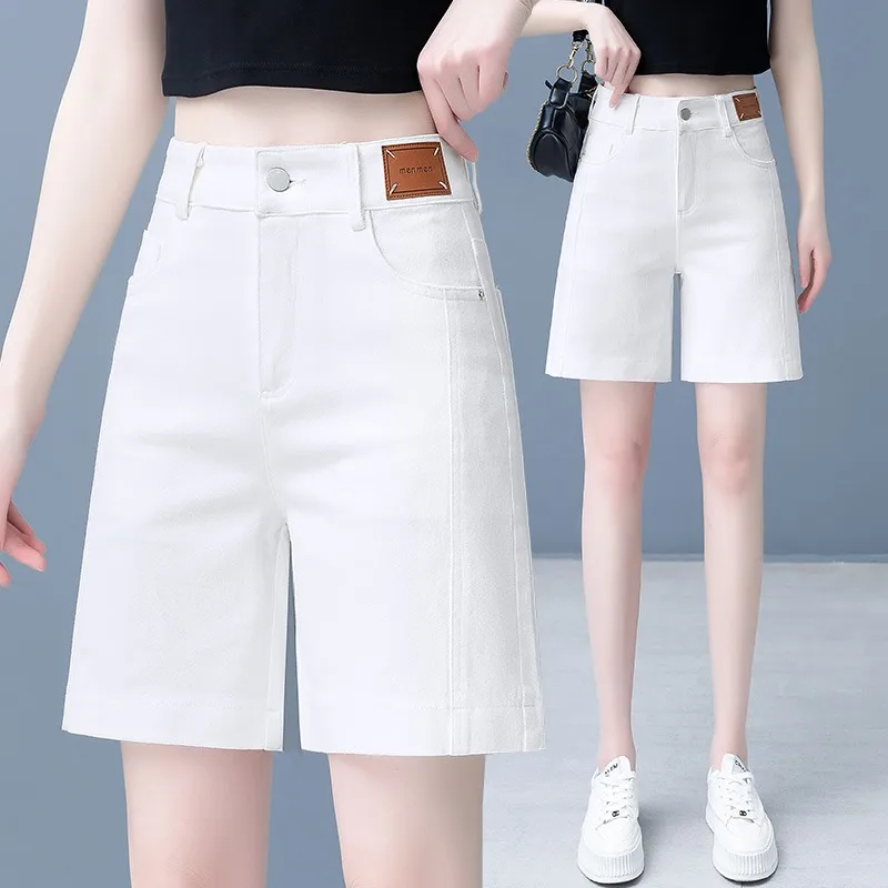 

White High Waist Straight Leg Jeans Shorts Women's Summer Thin Loose Wide Leg Pants Cool Feeling Denim Shorts