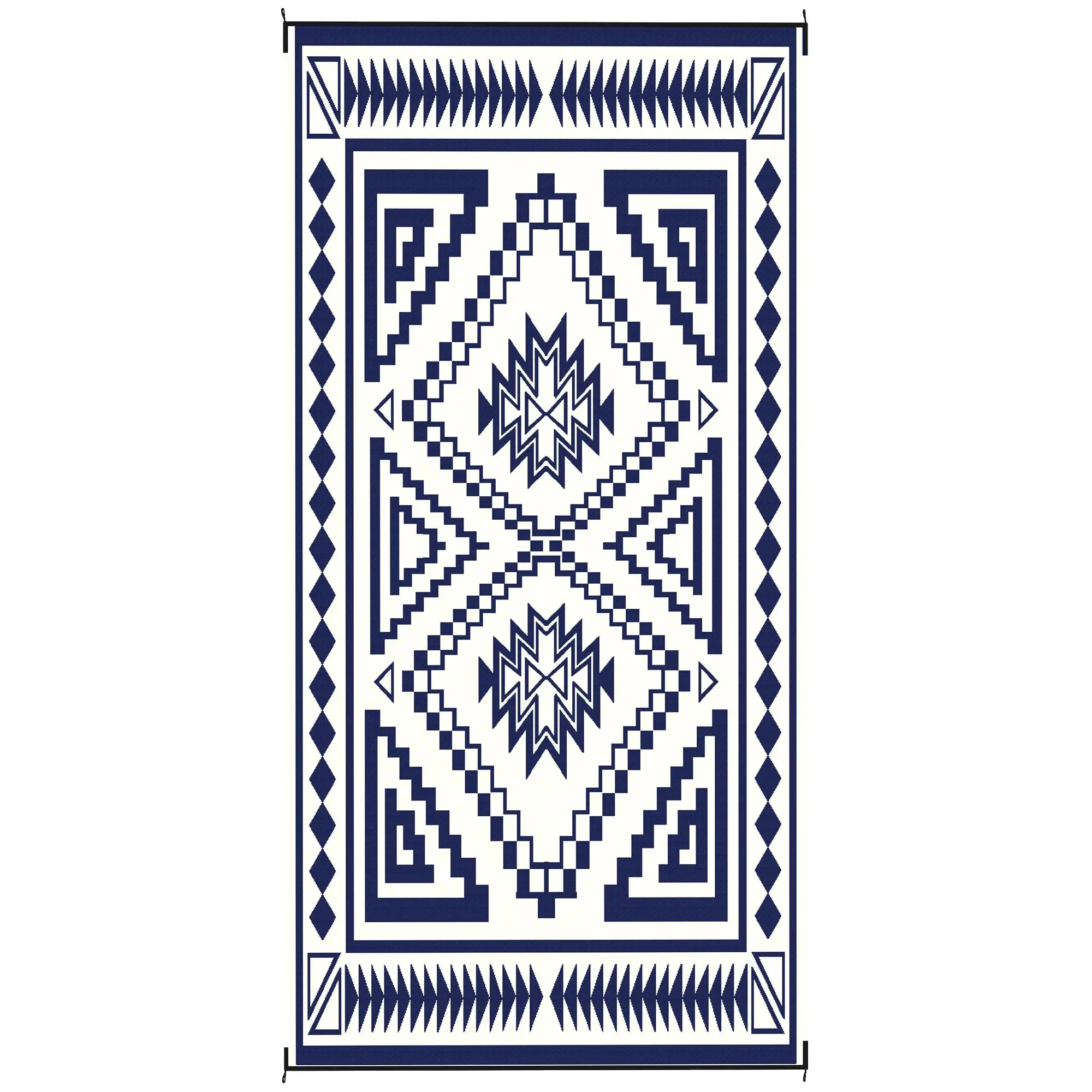 

For Outsunny Reversible Outdoor Rug, Waterproof Plastic Straw with Carry Bag, 9' x 18', Blue & White Square Patchwork