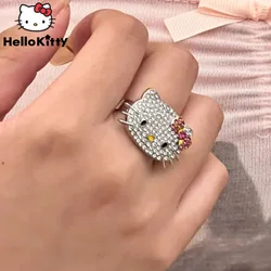 Sanrio Hello Kitty Rhinestone Ring Y2K Millennium Girl Adjustable Aesthetic Rings 2 Pieces Women Fashion Accessories Gift