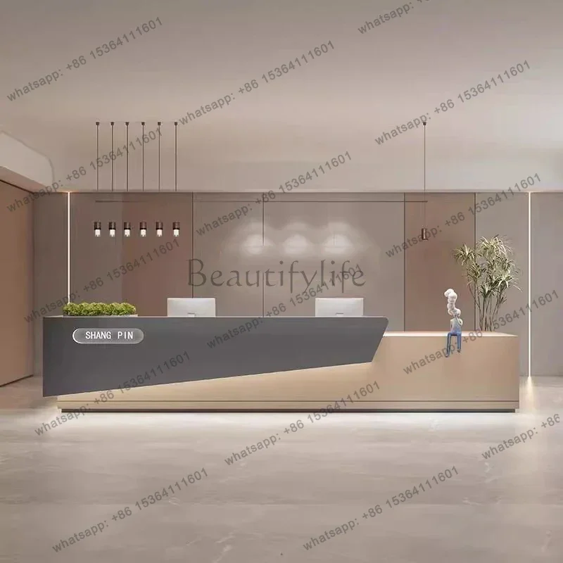 LJY Storage Brown Reception Desks Wood Cheap Design Classic Drawer Reception Desks White Modern Empfangs Tresen Office Furniture