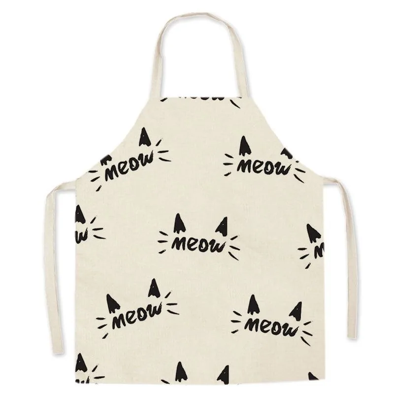 Kitchen cooking baking anti-fouling bib simple cute cat linen apron home cleaning sleeveless apron 68x55cm