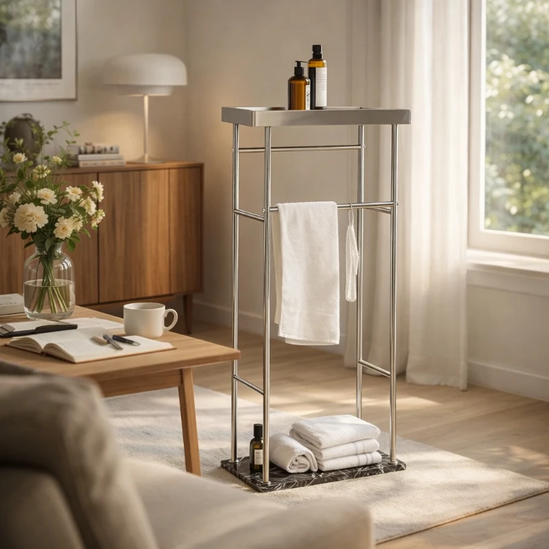 

Настенная полка-органайзер из нержавеющей стали для ванной комнаты с двойным держателем для полотенец, без сверления, антикоррозийная