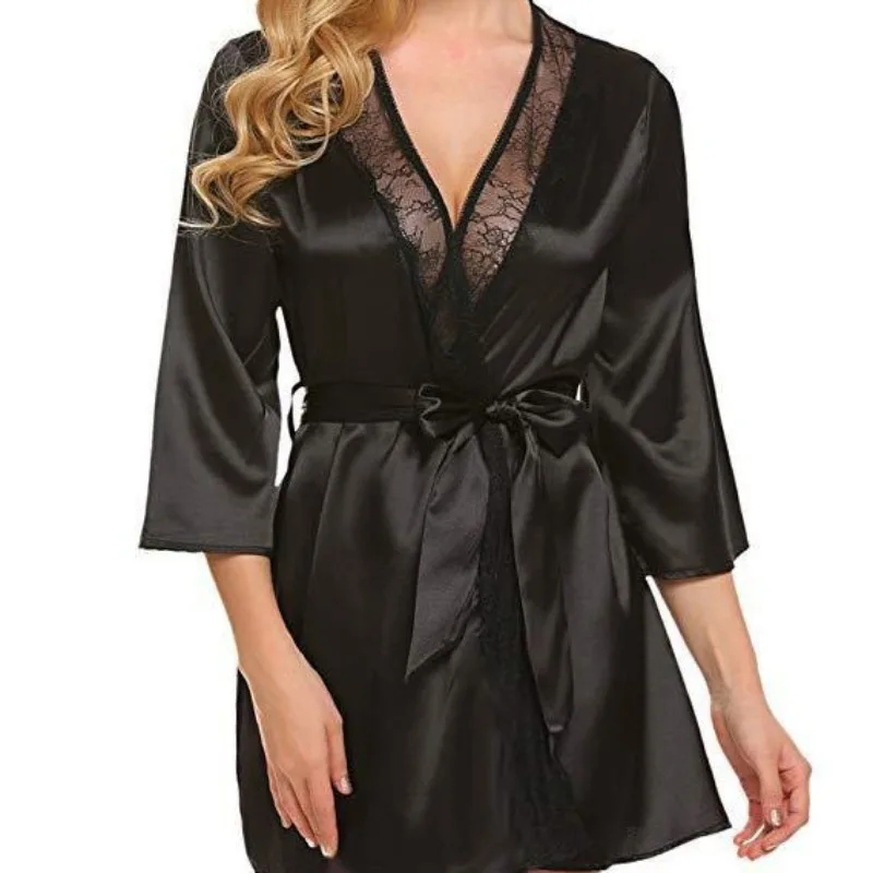Woman Sexy Lace Trim Plus Size Robe Women Bathrobe Casual Homewear Lady Belted Pajamas Ladies Erotic Temptation Set Loungewear