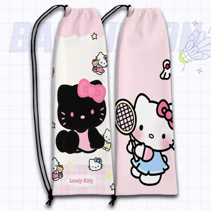 กระเป๋าใส่ไม้แบดมินตันลายเฮลโลคิตตี้แบบใหม่ กระเป๋าเก็บของแบบหนานุ่ม มีเชือกผูก กระเป๋าพกพาสำหรับใส่ไม้เทนนิส ปลอกป้องกันไม้เทนนิส