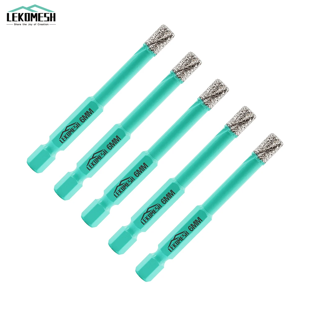 LEKOMESH 5pcs Dia 6mm Diamond Dry Drilling Bits Diamond Opener Core Drill For Ceramic Tile Marble Quick-Fit Shank Hole Saw