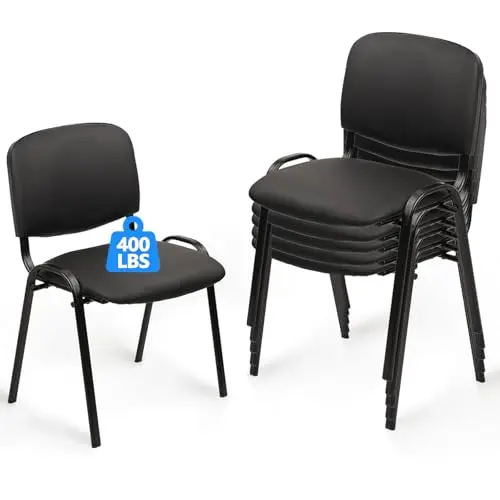 Stackable Waiting Room Chairs, PU Leather Guest Reception Chair with Upholstered Thickene Seat and Back Support