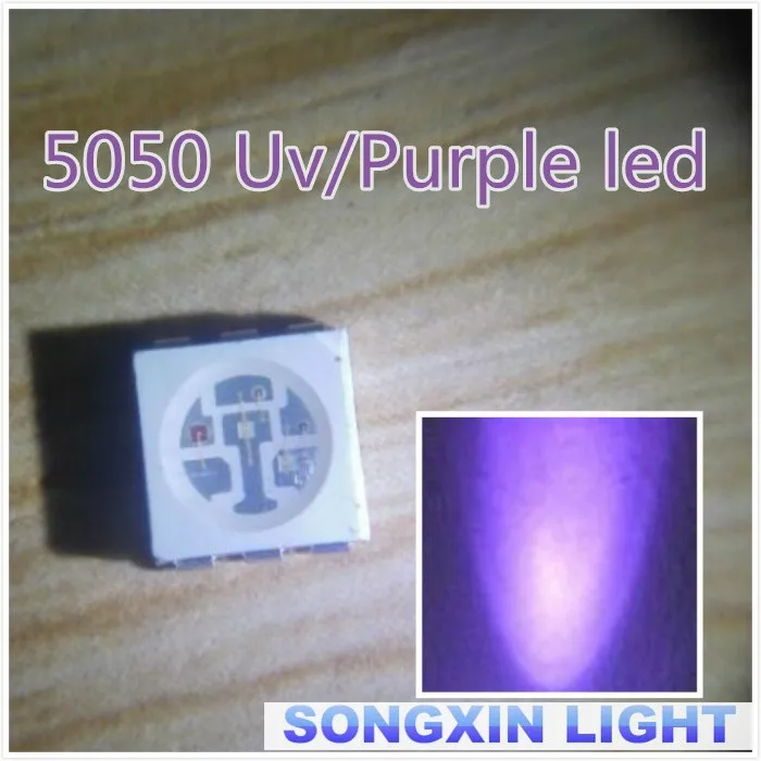 50 szt. Ultra jasny 5050 LED SMD fioletowy UV Chip montaż powierzchniowy światła dioda emitująca LED SMT koralik lampka
