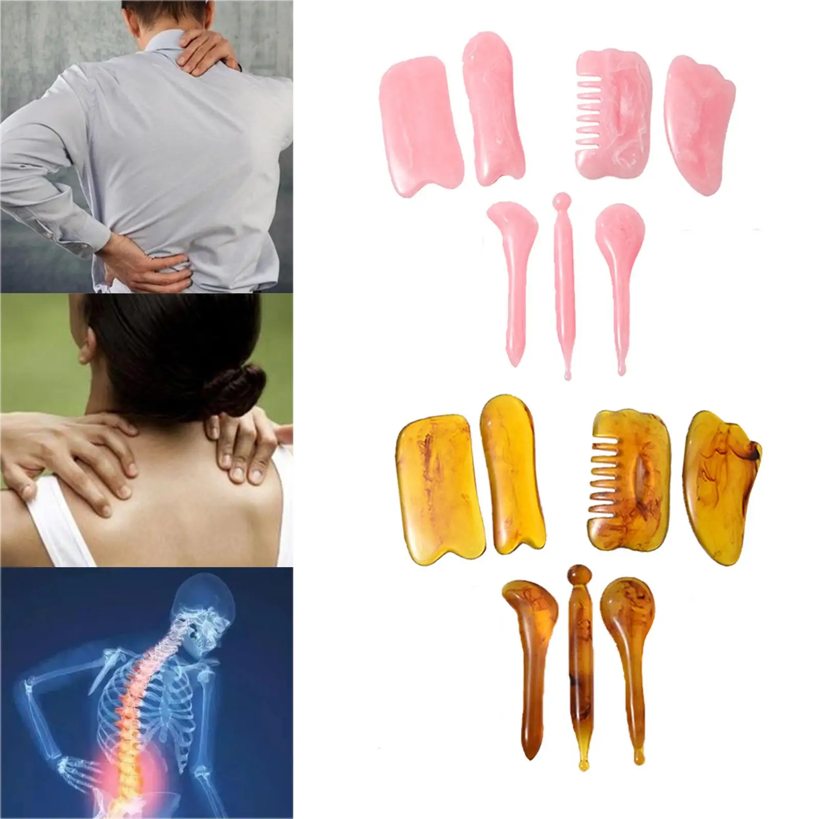 Ferramentas de raspagem Gua Sha Conjunto de resina natural para levantamento da pele Raspador de pedras de barra de tração