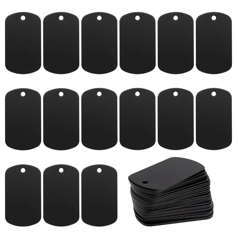 Espacios en blanco de Metal para estampar, 50 piezas, negro para estampar, grabado en blanco, aluminio, llavero en blanco, etiqueta de perro, fácil de instalar