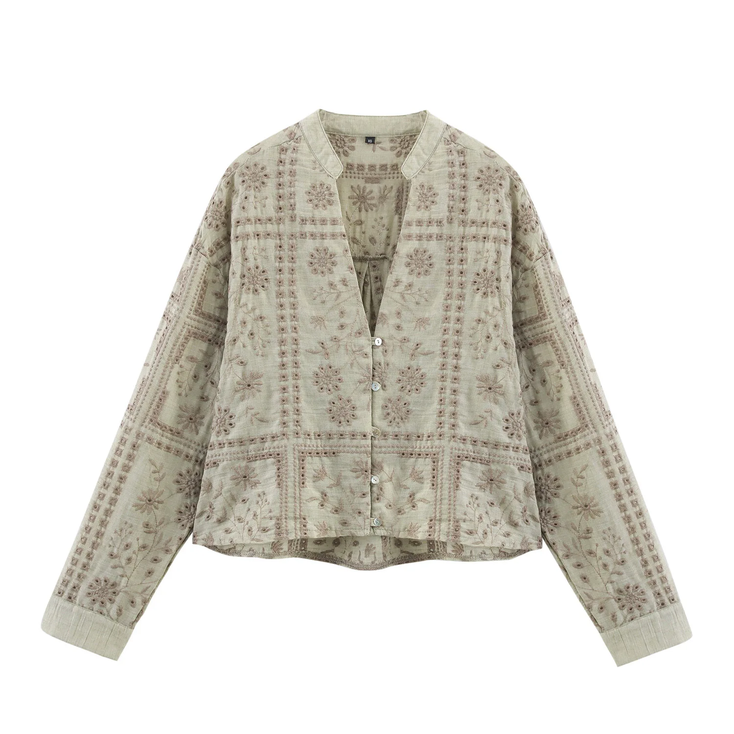 European and American 2026 new summer style casual temperament simple long-sleeved fashion hollow embroidered shirt
