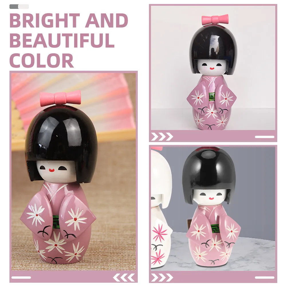 Japanese Kimono Girl Ornament – Wooden Traditional Desktop Decor, Bright Color Home & Restaurant Tabletop Decoration