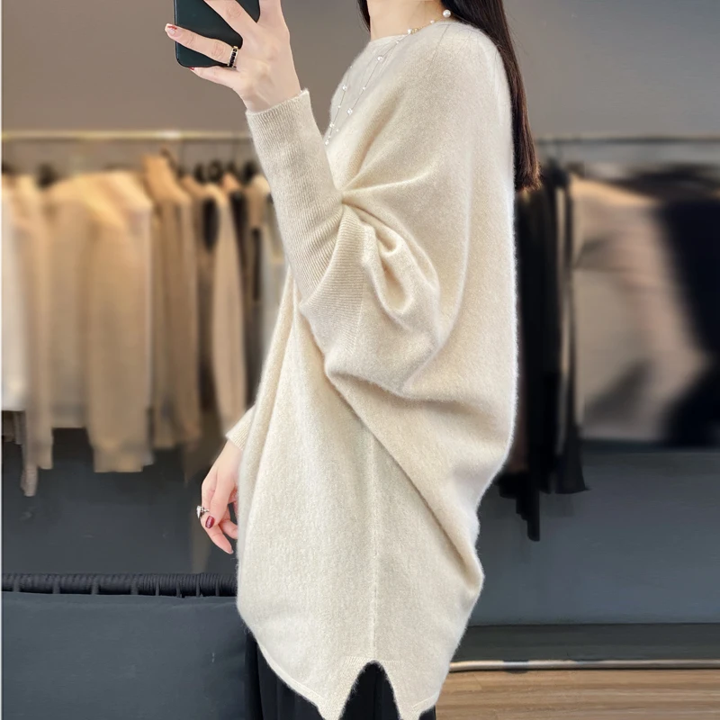 100%Pure Wool Cashmere Sweater Women\'s Clothing O-Neck Pullover Fashion Korean Length Shirt Autumn Winter Knitted Top Large size