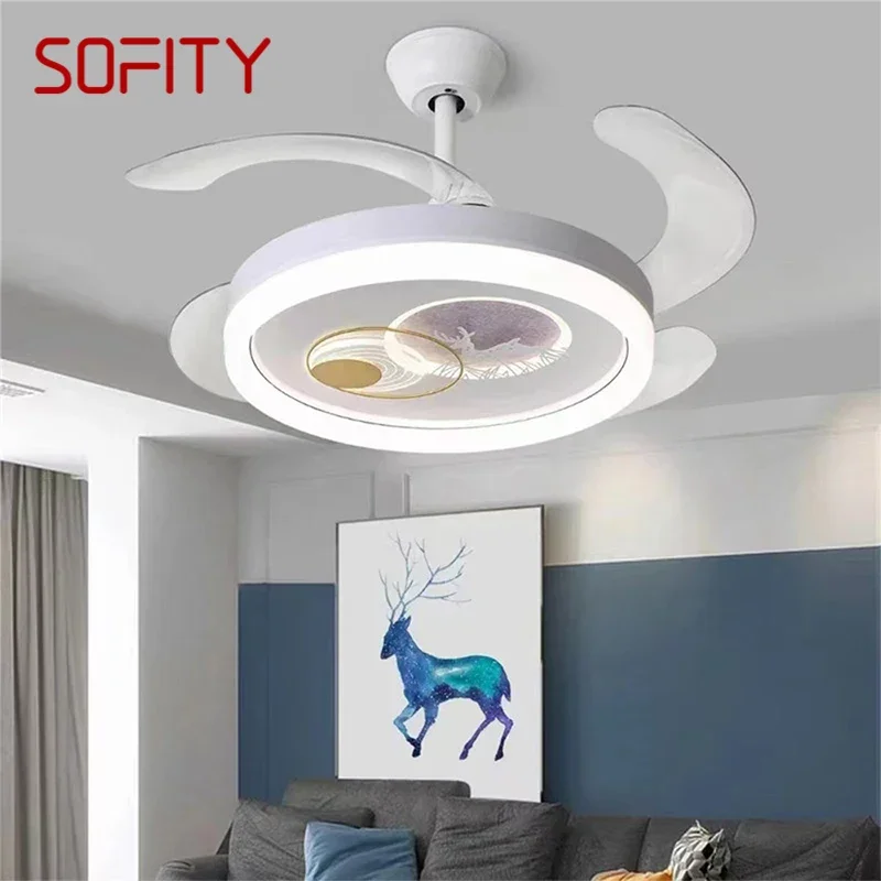 SOFITY Nordic Children Stealth Fan Light LED Modern Living room Restaurant Bedroom Ceiling Fan Light Remote Electric Fan Light