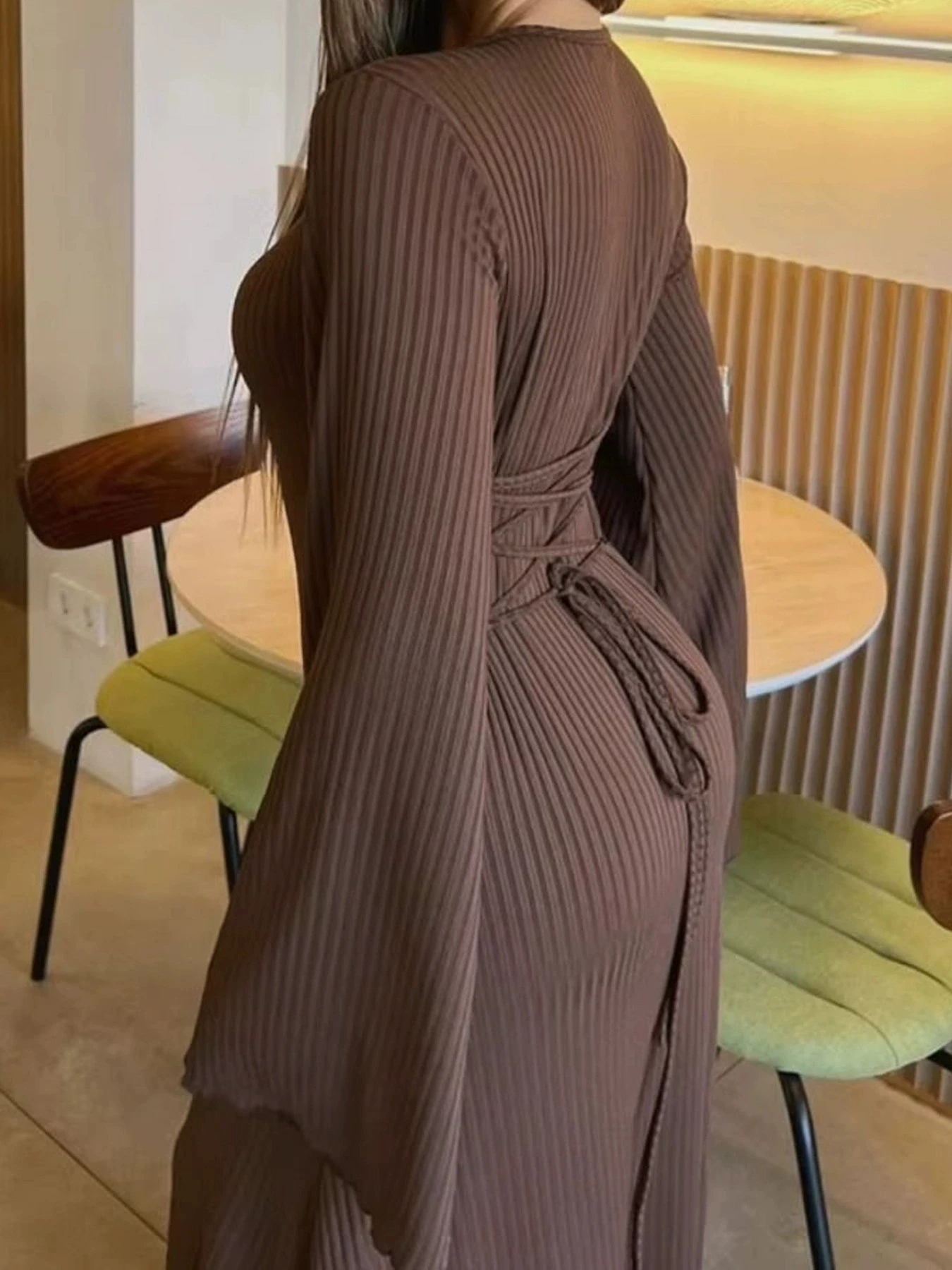 2025 Musim semi dan gugur elegan gaun lengan panjang kerah horung wanita temperamen ramping pinggang ramping rok panjang ramping