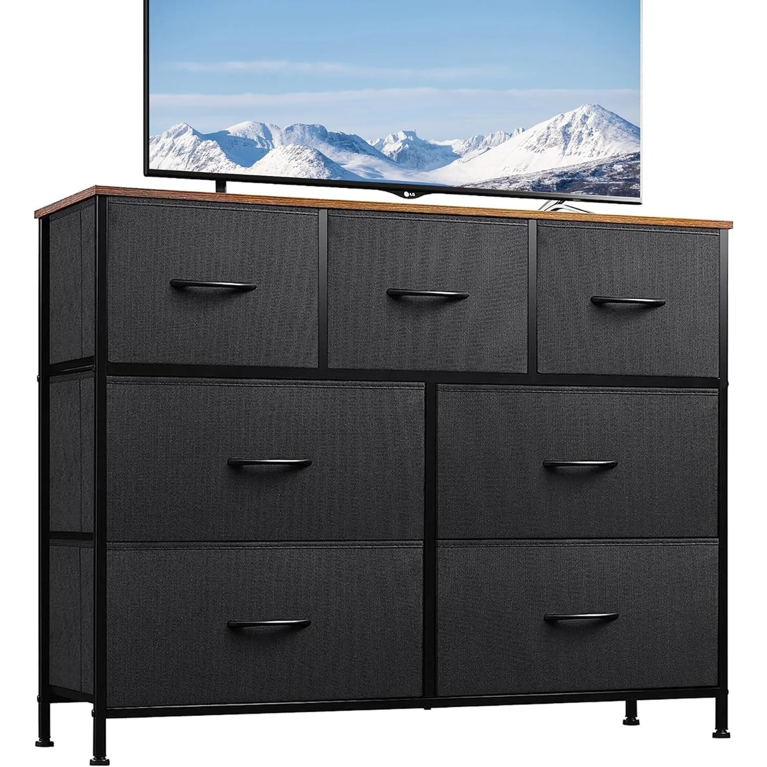 WLIVE Dresser TV Stand, Entertainment Center with Fabric Drawers, Media Console Table with Metal Frame and Wood Top for TV