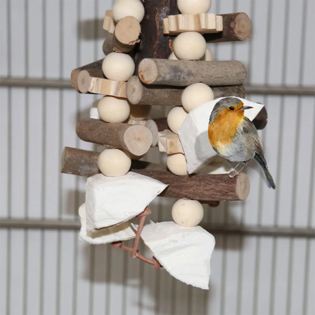 

Parrot Chewing Toys Bird Cage Natural Wooden Blocks Cuttlebone Bites Hanging Bite Toy For African Grey Macaws Cokatoos Parakeets