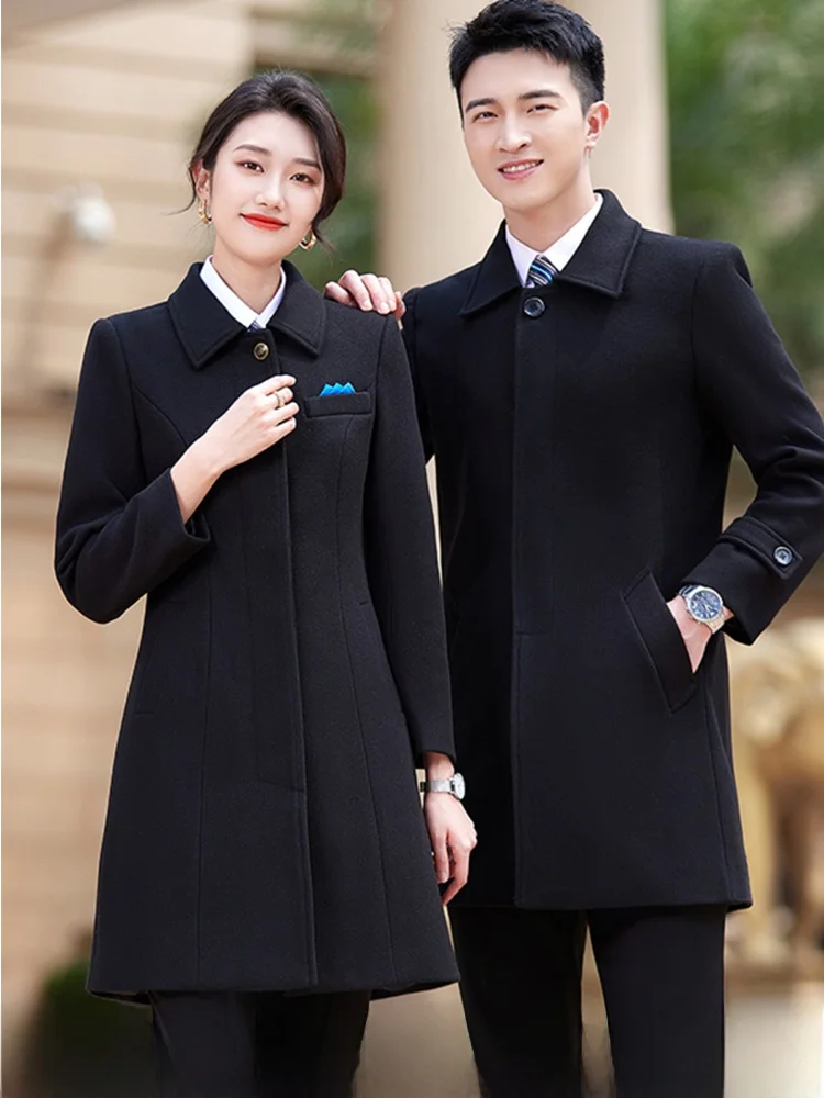 

Шерстяное пальто для женщин, профессиональный деловой костюм для банковских и гостиничных стойок регистрации, с отложным воротником, на одной пуговице