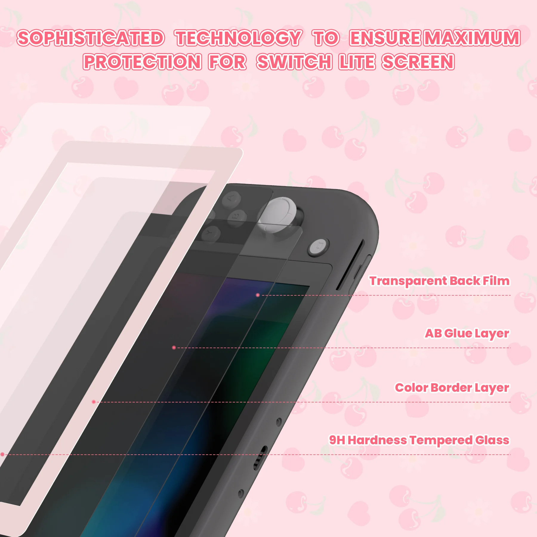 

eXtremeRate 2 Pack Border Transparent Saver Film Tempered Glass Screen Protector for NS Switch Lite - Cherry Blossoms Pink