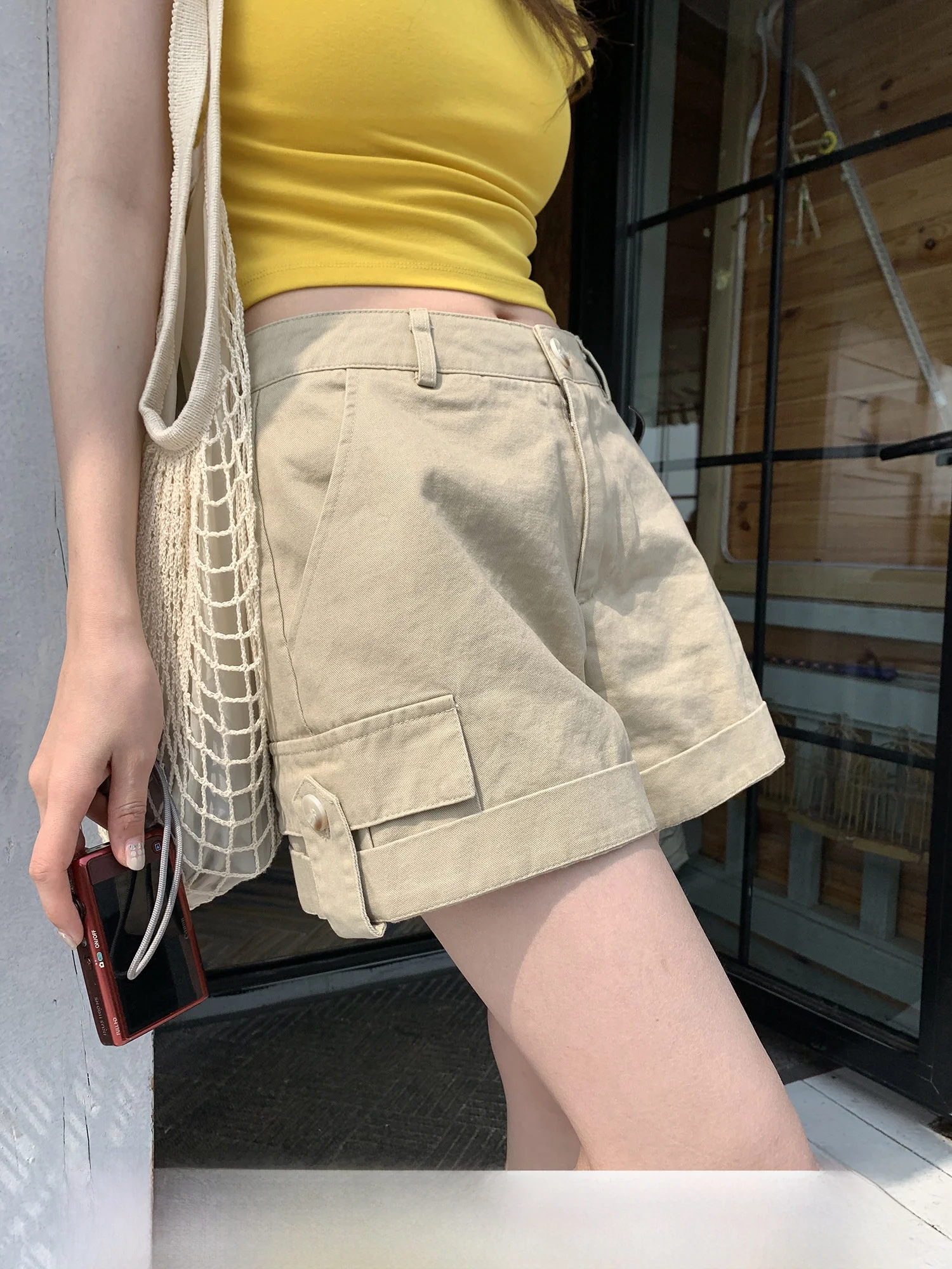 

Джинсы Sinbounboun в рабочем стиле с отворотами, с высокой талией, прямые, повседневные, летние, женские, модные, утягивающие, укороченные