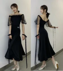 New Ballroom Dance Dress Off Shoulder Prom Club Dancewear Latin Dance Dress Women Practice Wear Waltz Performance Costume BL8982