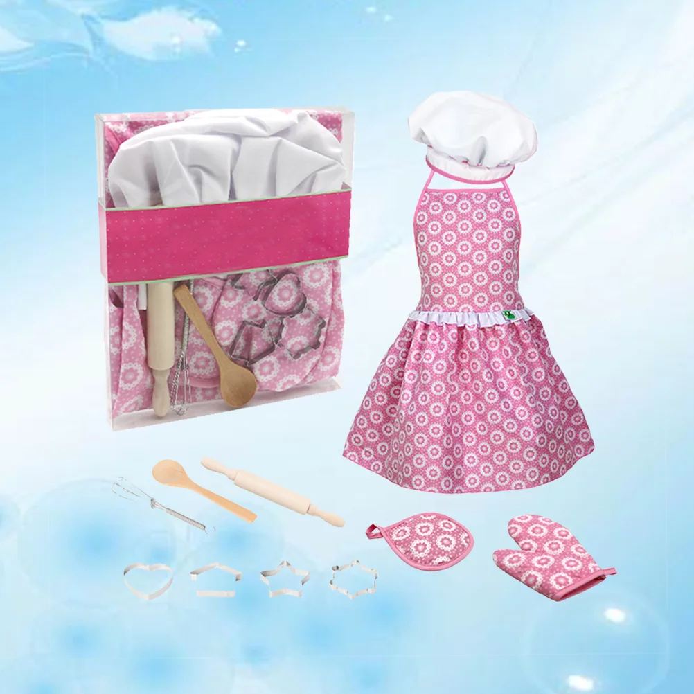 11개 구성 어린이 주방 놀이 세트 역할 놀이 세트 요리사 의상 오븐 장갑 밀대 주방 도구 안전하고 내구성 있는 어린이 주방 놀이 세트