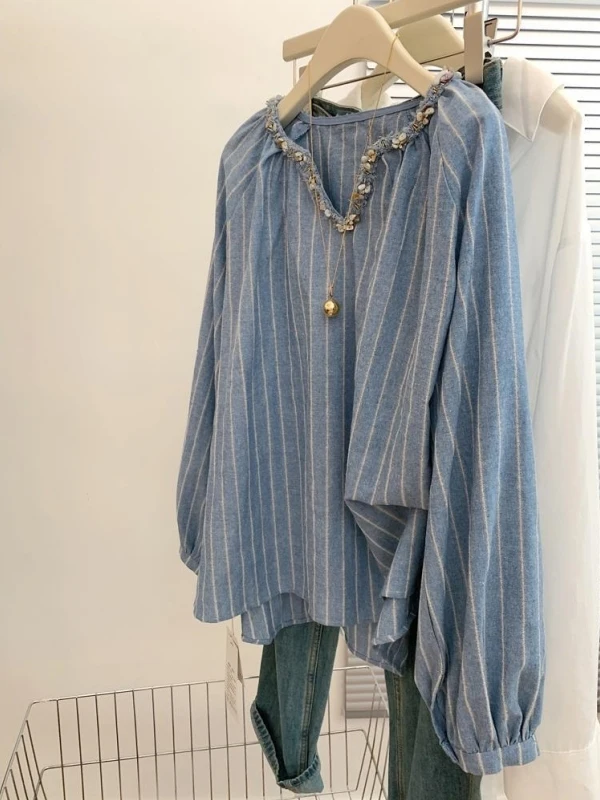 

Blue Striped Long Sve irt Men's Spring Autumn Sle Crew Ne Mid-Length Faionable Anti-Wrinkle Antibacterial irt