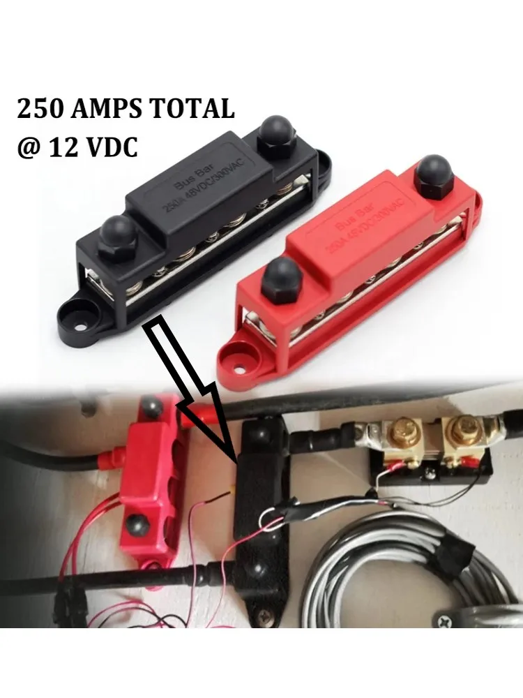 4 Studs 3 way Junction Block 250A 12 48V Bus Bar 3/8\