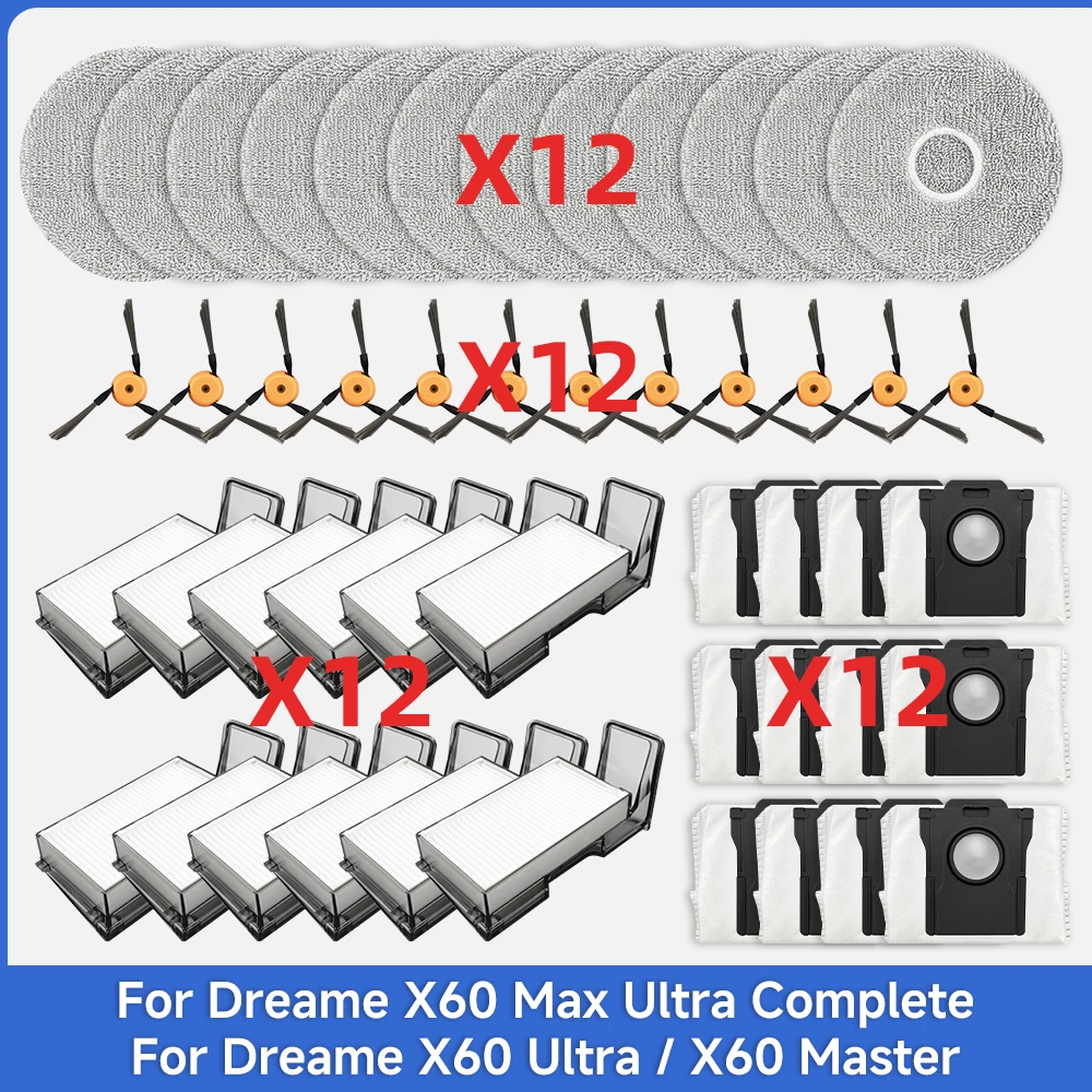 Fit For (Dreame X60 Max Ultra Complete / X60 Ultra / X60 Master) Vacuum Parts Brush HEPA Filter Mop Cloth Dust Bag Dust Box