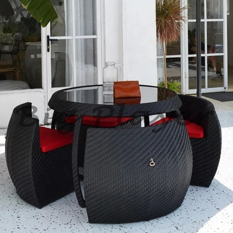 Outdoor Garden Patio Dining Chair Set - Modern Rustic Wicker Rattan Restaurant Furniture