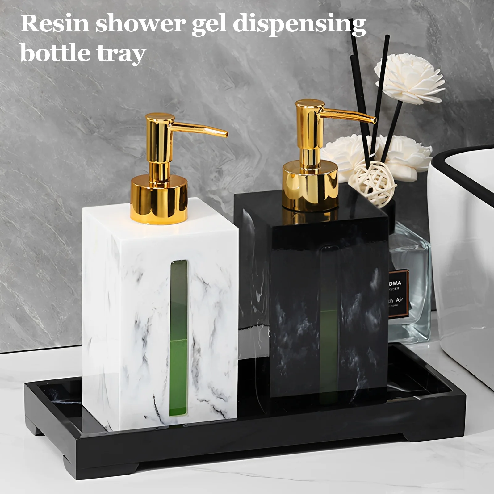 Hand Sanitizer Bottle Resin Light Luxury Refillable Liquid Hand Soap Jar with Tray Nordic Style Bathroom Accessories Set