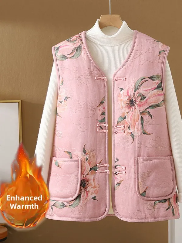 Jesienno-zimowa, ocieplana, z podszewką z polaru, vintage kamizelka zapinana na guziki, tradycyjna chińska kamizelka zen, wkładka wewnętrzna, odzież wierzchnia, top.
