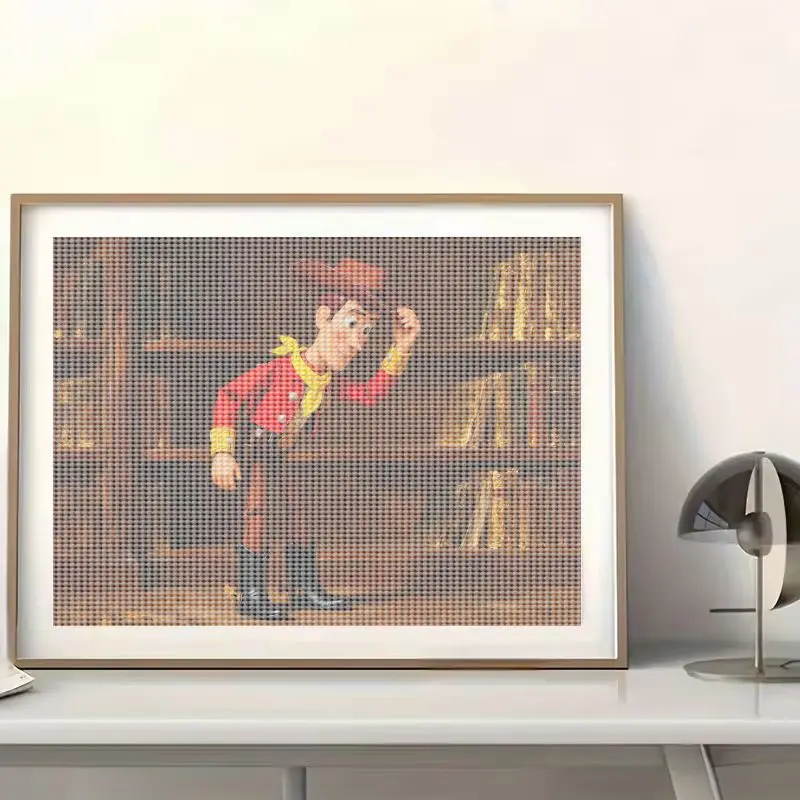 Kit de pintura de diamante de taladro completo 5D DIY, sombrero basculante de personaje de vaquero de dibujos animados clásico en escena de biblioteca de estantería, Rhi de cristal, 1 ud.
