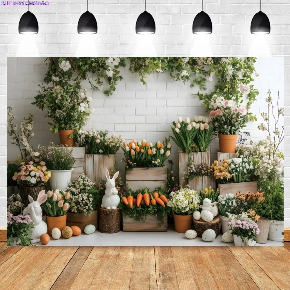 ربيع عيد الفصح الديكور 2025 خلفية التصوير الفوتوغرافي الزهور أرنب البيض زهرة العشب الداخلية الطفل الاطفال خلفية حفلة عيد ميلاد