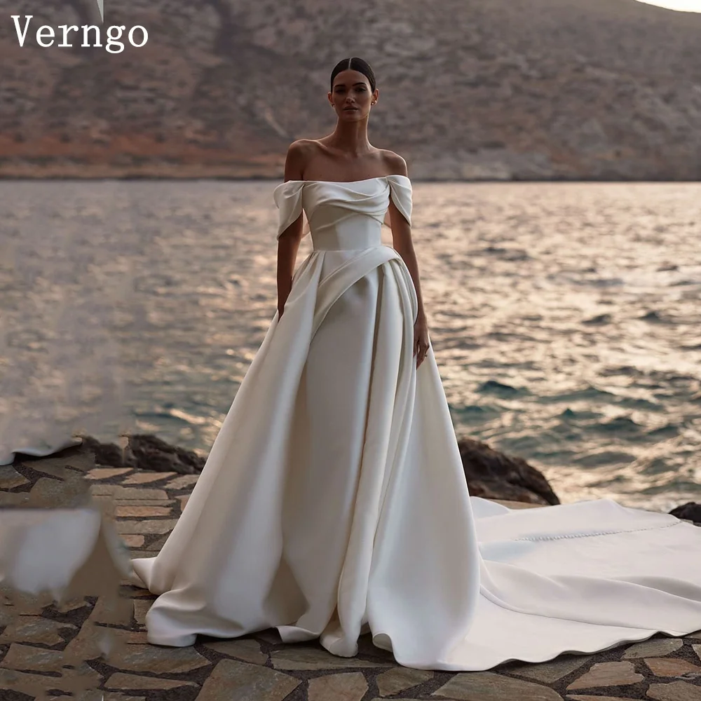 

Verngo Simple A Line Wedding Dress Off The Shoulder Split Bridal Gowns Women Elegant Beach Bride Dresses Customized