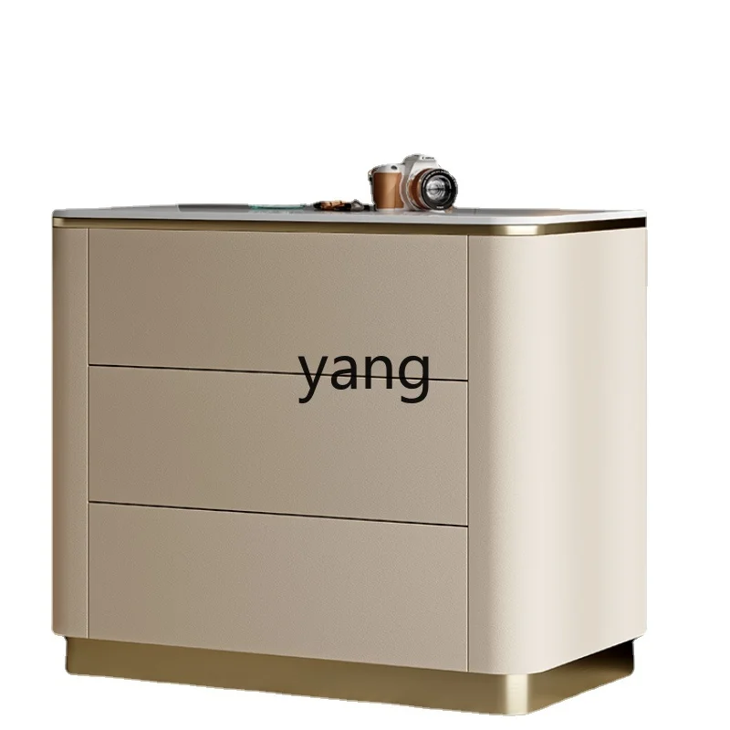 

LMMLight Luxury Bedside Table Small Apartment Leather Home Bedroom Storage Minimalist High Sense Locker