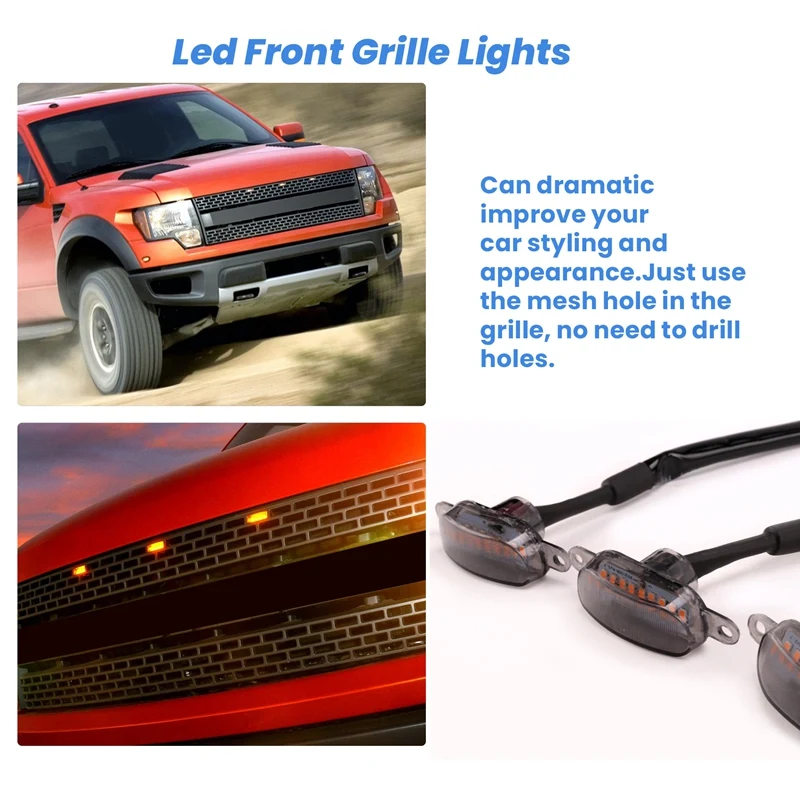 3 Pcs External Amber LED Lights Decoration, Led Front Grille Lights for 2004-2019 Grille Running Lamps-A50M