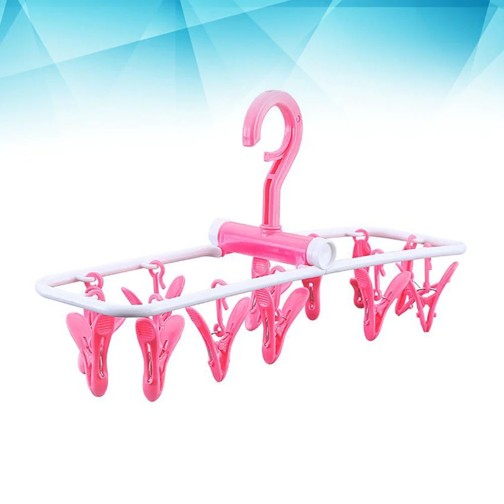 Laundry Hanger Drip Hanger Foldable Laundry Drying Rack For Bras Lingerie Delicates Rust Resistant 12 Pegs Pink